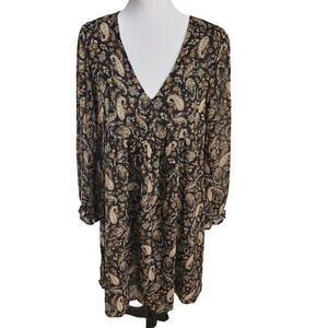 MANGO Paisley Print Long Sleeve V Neck Mini Dress‎ Bohemian Flowy Casual